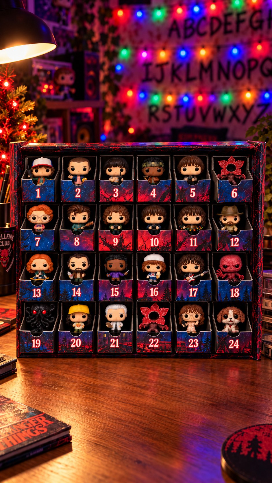 Stranger Things advent calendar open with 24 mini figures